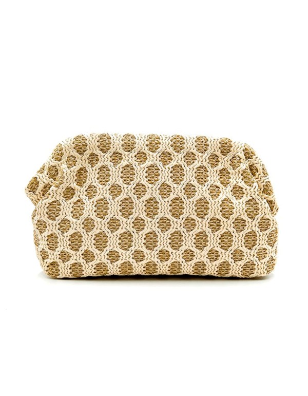 Pochette en raphia beige et camel