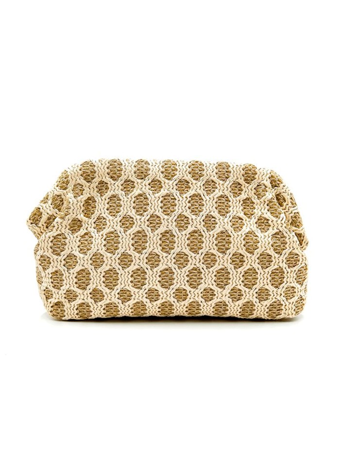 Bolso de Fiesta Tipo Clutch en Rafia Beige y Camel