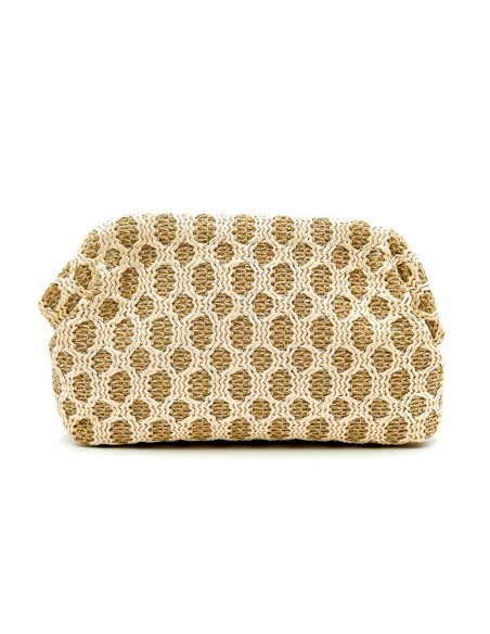 Pochette en raphia beige et camel