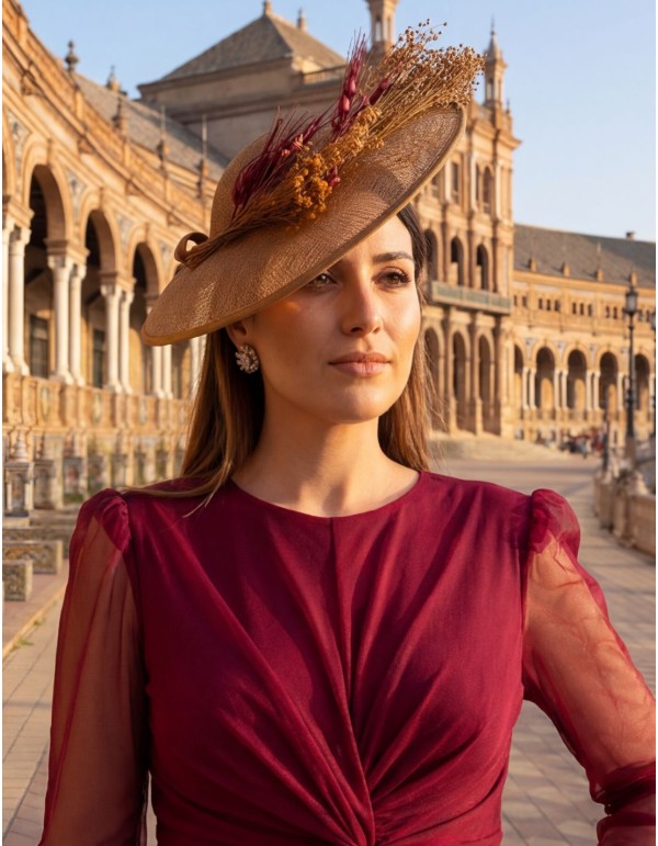 Pamela de invitada con flores preservadas en color buganvilla
