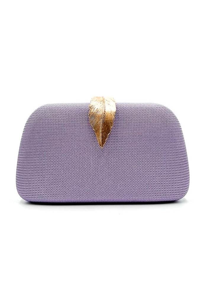 Sac de fête lilas avec fermoir en forme de feuille et design élégant