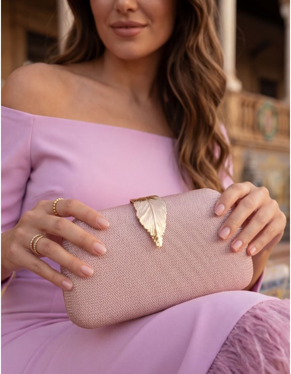 Pink Party Purse with Leaf Clasp and Shiny Finish
