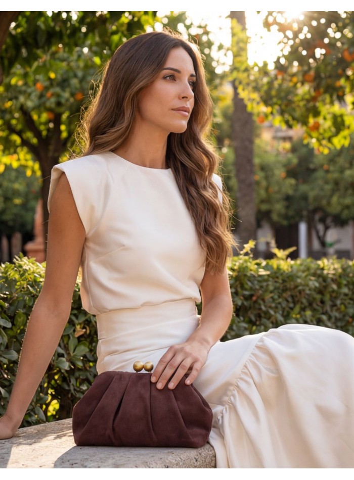 Sac à main pour invités en daim brun chocolat