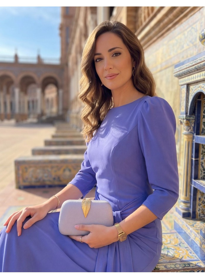 Lilac Clutch Bag with Leaf Closure and Elegant...