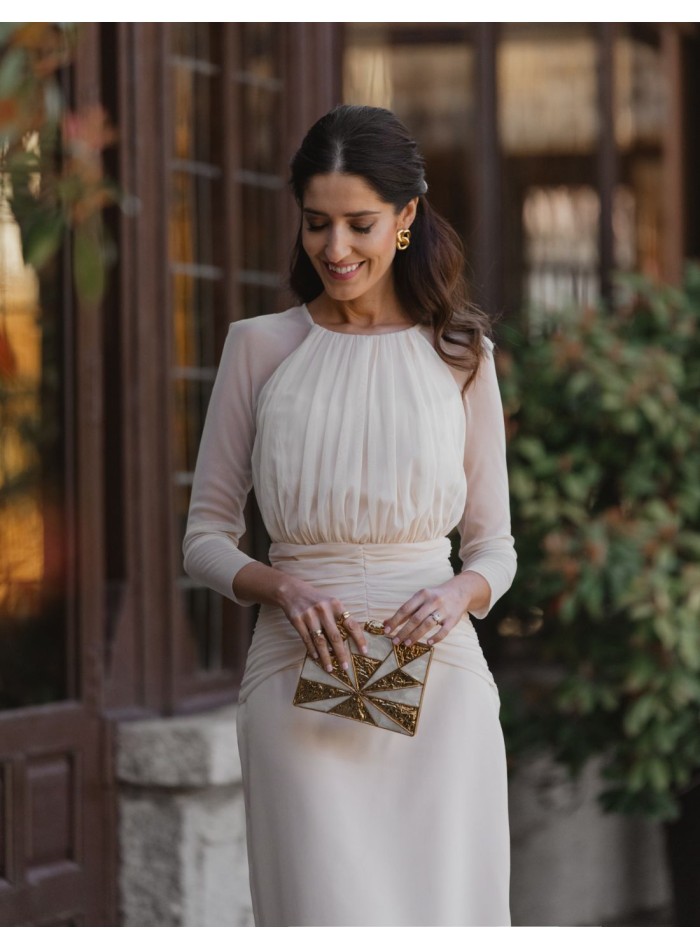 Midi dress with closed neckline and sheer...