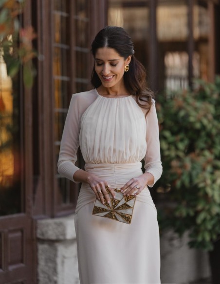 Midi dress with closed neckline and sheer sleeves - Perfect guest