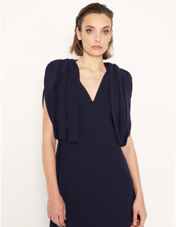 Navy blue crepe bolero with draped layers