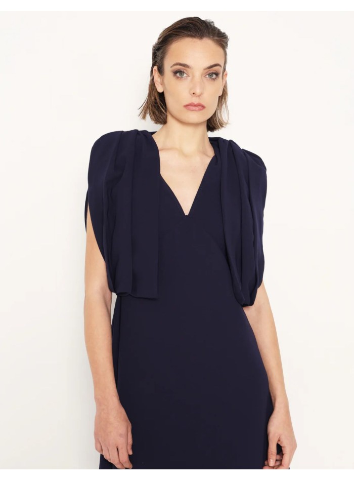 Navy blue crepe bolero with draped layers