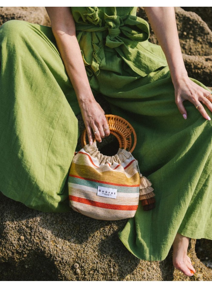 Sac en tissu d'ameublement rayé avec poignées...