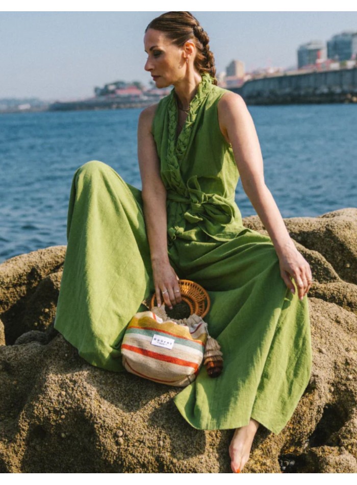 Bolso de tela de tapicería de rayas de colores