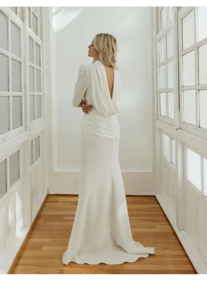 Robe de mariée en crêpe et satin de soie avec...