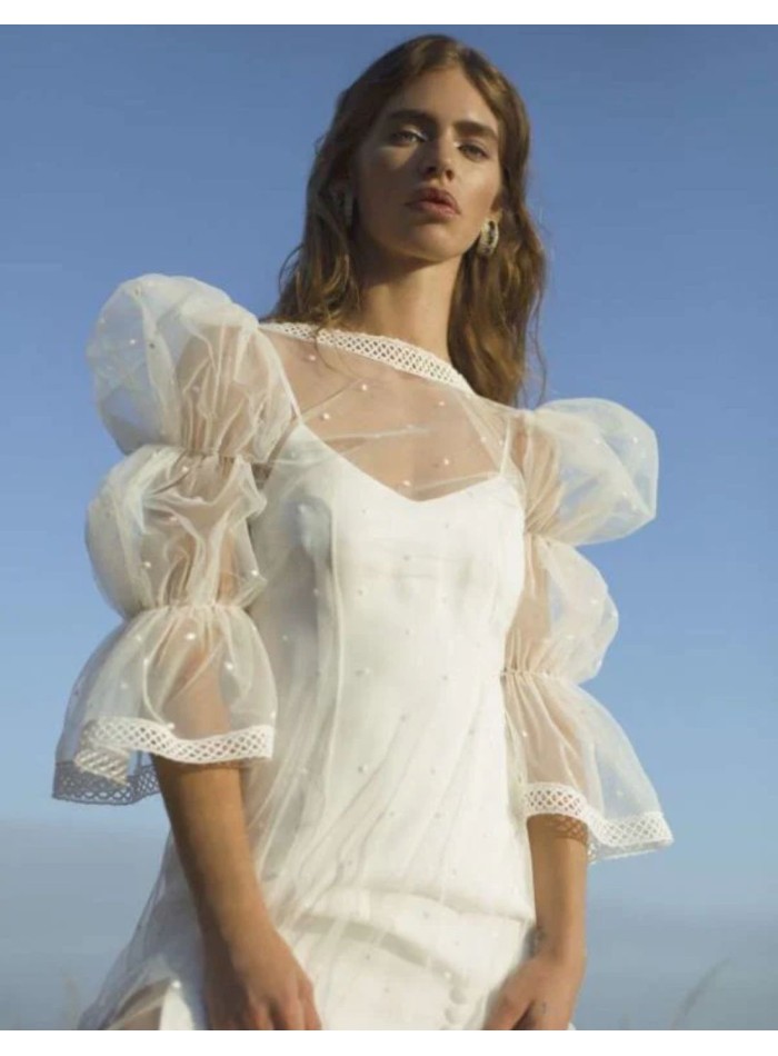 Lingerie wedding dress with plumeti overdress...