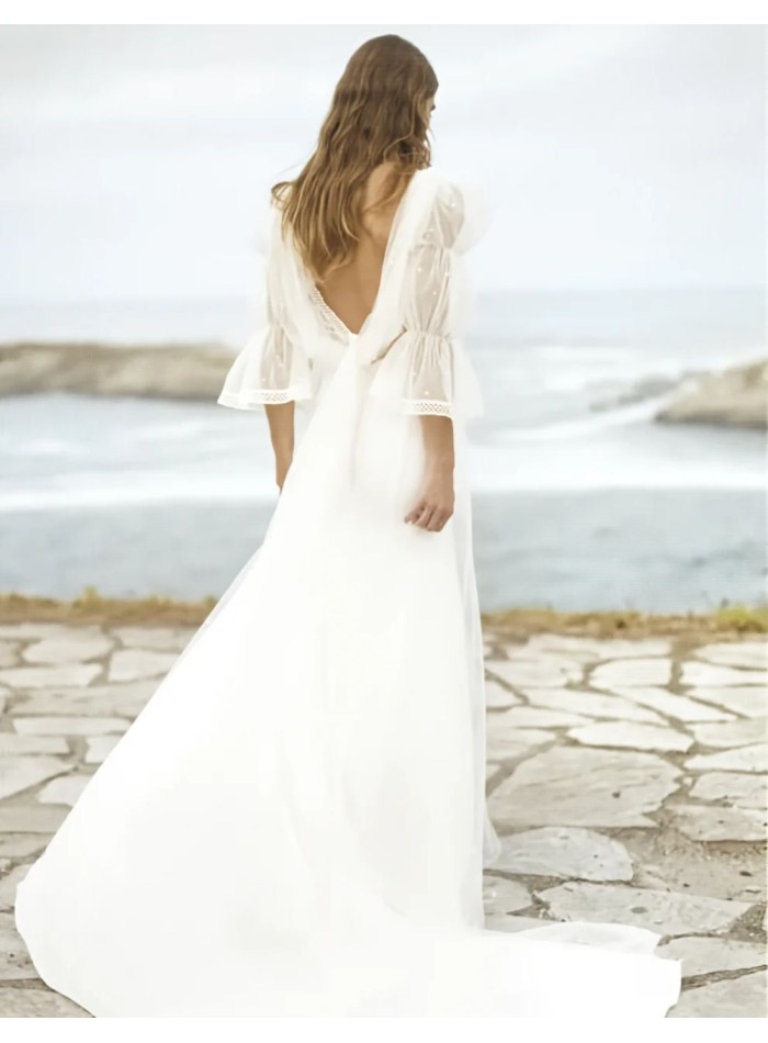 Robe de mariée lingerie avec surplis en plumeti...