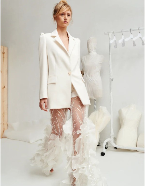 Bridal outfit with rhinestone pants and jacket with pearl... 2