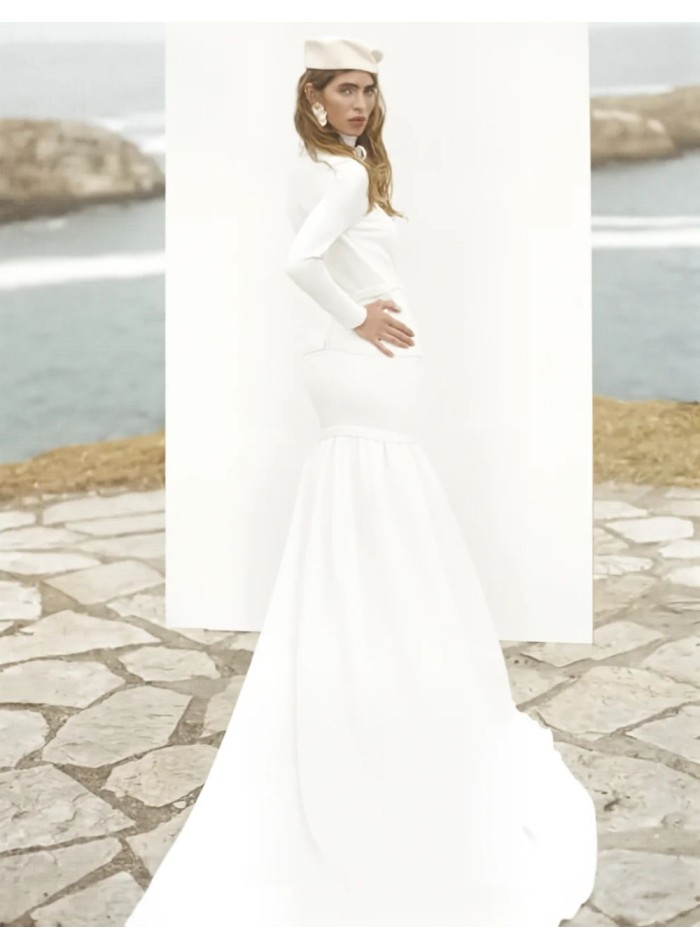 Mermaid cut wedding dress with high neckline...