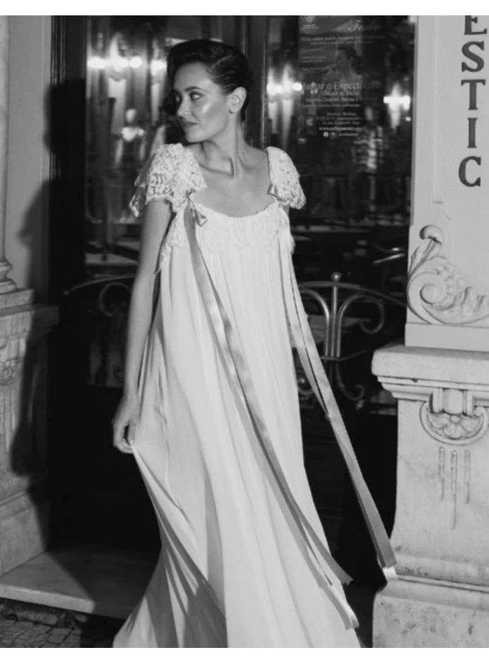 Wedding dress made of silk voile with satin...