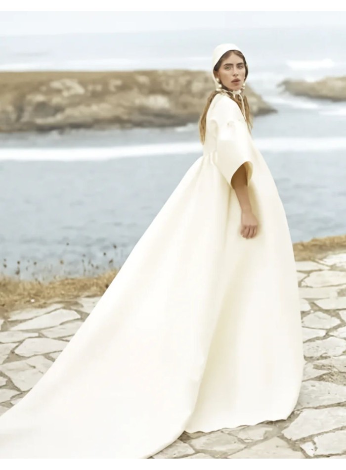 Two-piece bridal ensemble with dress-coat and...