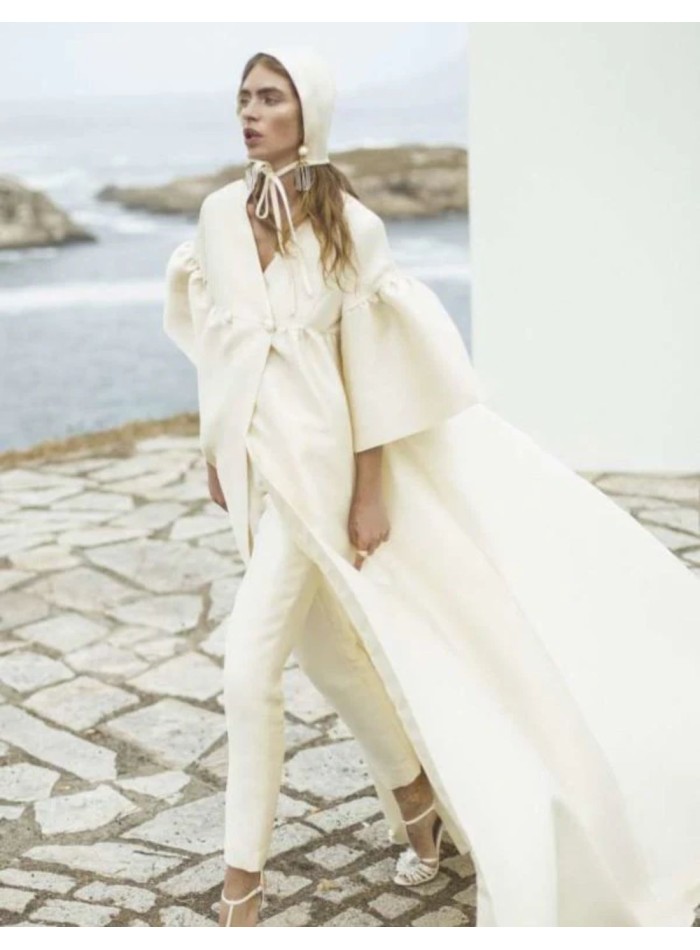 Two-piece bridal ensemble with dress-coat and...