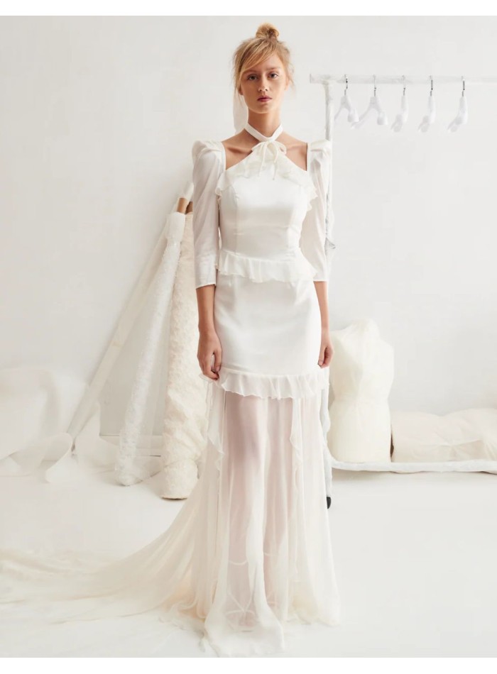 Robe de mariée en satin et georgette de soie...