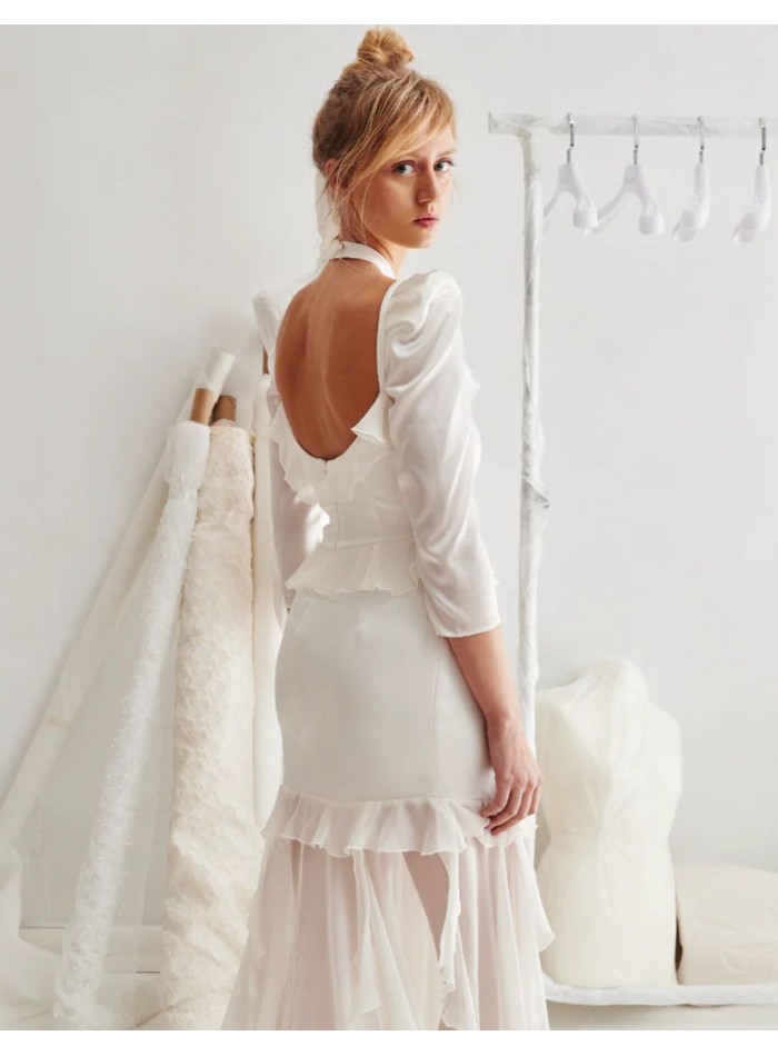 Robe de mariée en satin et georgette de soie...