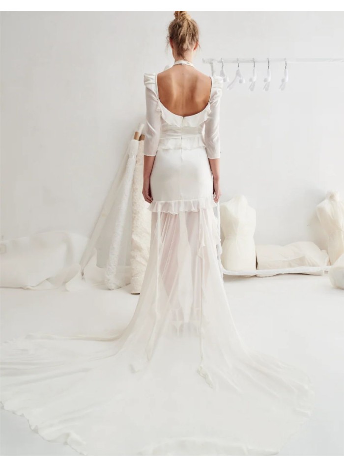 Wedding gown made of satin and silk georgette...