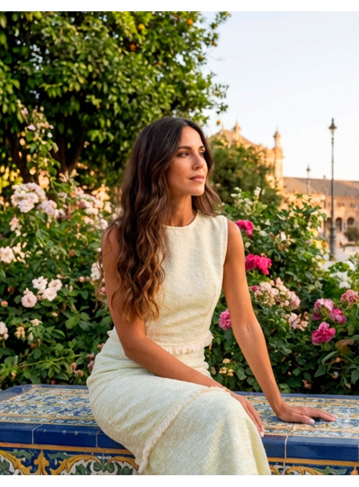 Pastel Green Structured Top and Midi Skirt Set