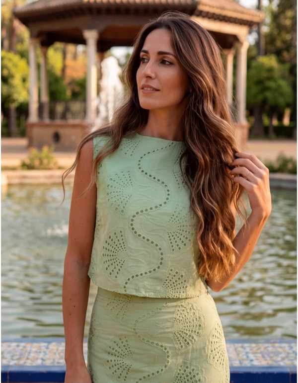 Pastel Green Midi Skirt and Structured Top