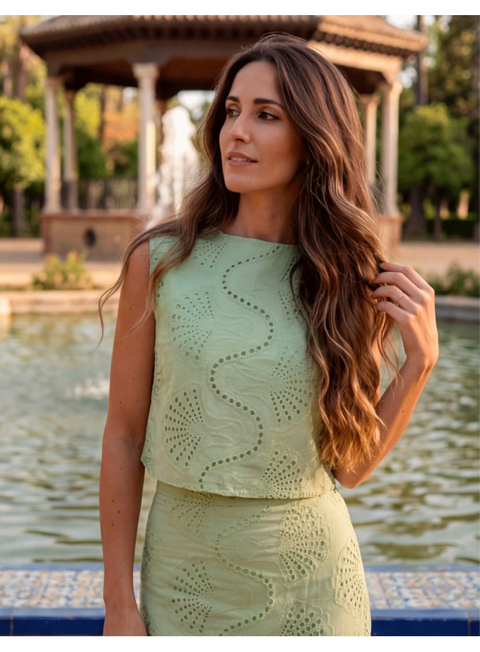 Pastel Green Midi Skirt and Structured Top