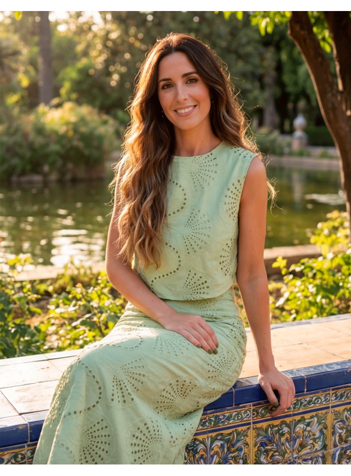 Pastel Green Midi Skirt and Structured Top
