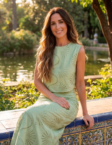Pastel Green Midi Skirt and Structured Top