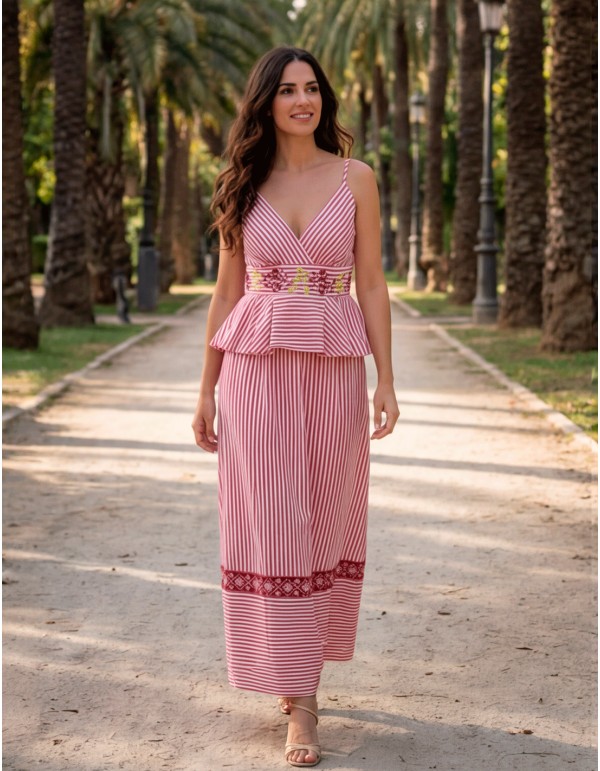 Red Striped Guest Set with Embroidered Waistband 2