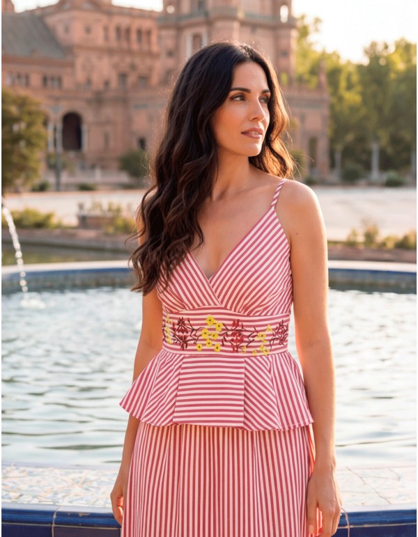 Red Striped Guest Set with Embroidered Waistband