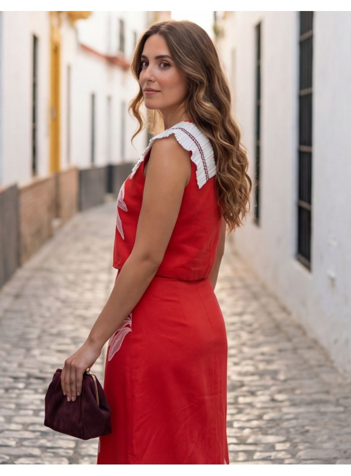 Ensemble deux pièces corail avec haut structuré...