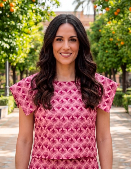 Printed Guest Set with Midi Skirt and Short Sleeves