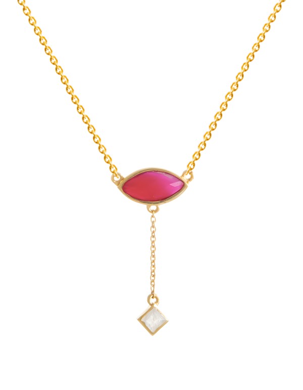 Multichain pendant with fuchsia colored stone
