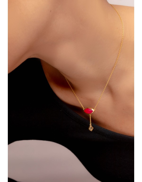 Multichain pendant with fuchsia colored stone 2