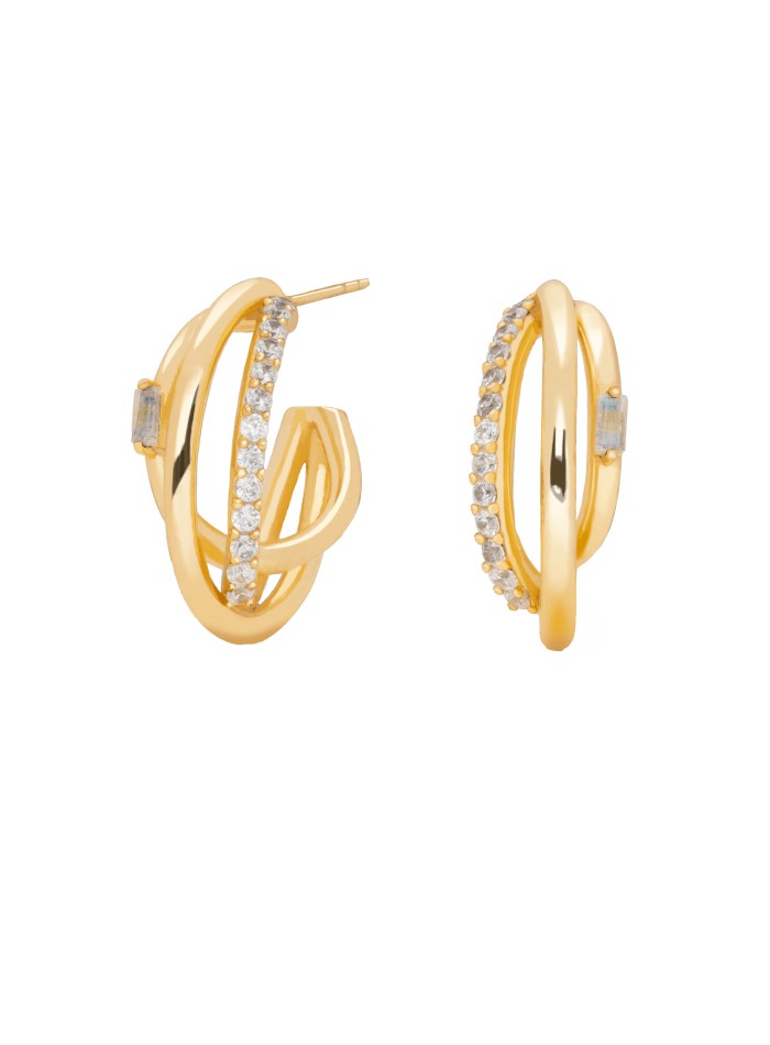 Aros triple dorados con circonitas