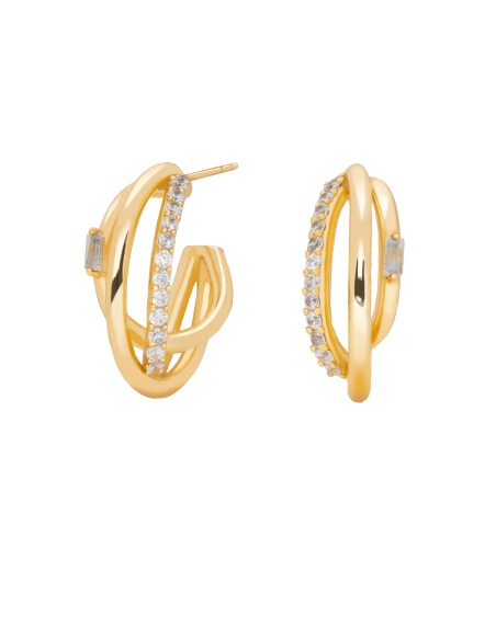 Boucles d'oreilles triples plaquées or avec zirconia