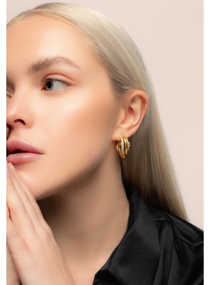 Aros triple dorados con circonitas