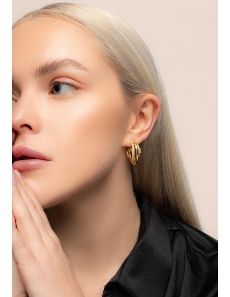Triple gold-plated earrings with zirconia