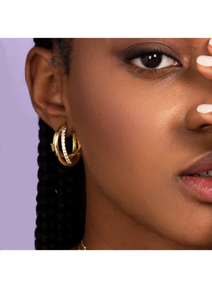 Triple gold-plated earrings with zirconia