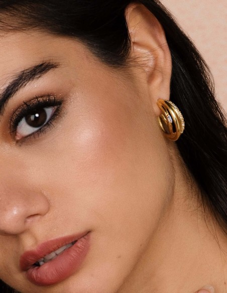 Boucles d'oreilles triples plaquées or avec zirconia