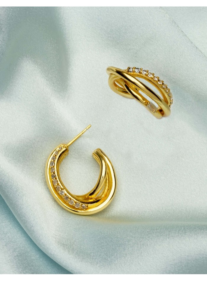 Aros triple dorados con circonitas
