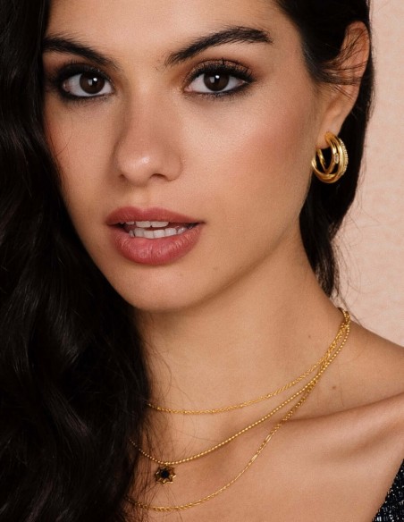 Aros triple dorados con circonitas