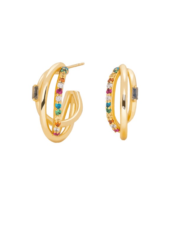 Aros triple dorados con piedras de color