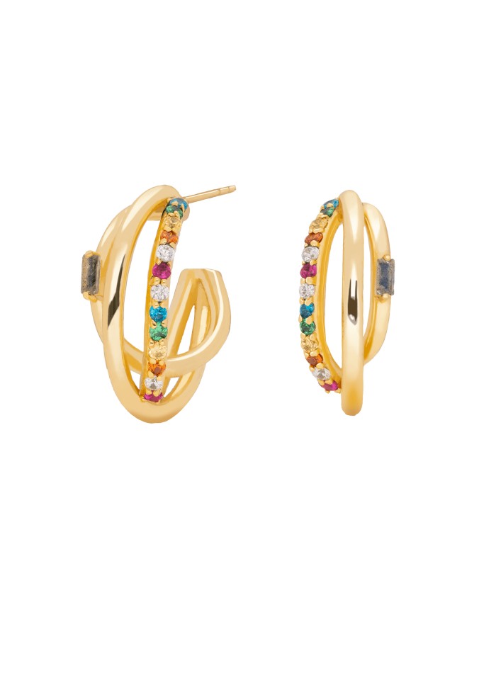 Aros triple dorados con piedras de color