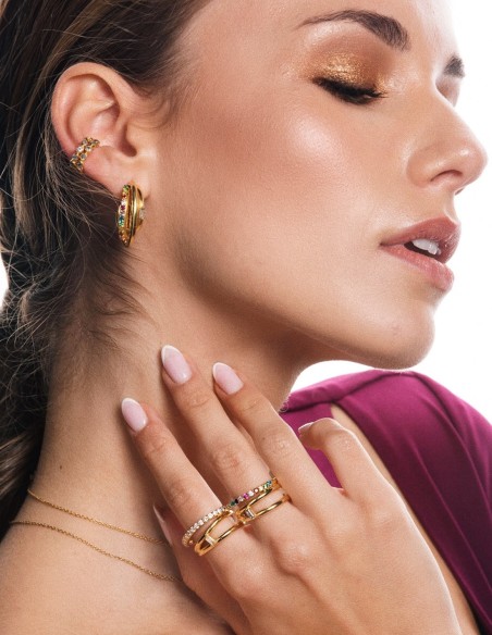 Aros triple dorados con piedras de color
