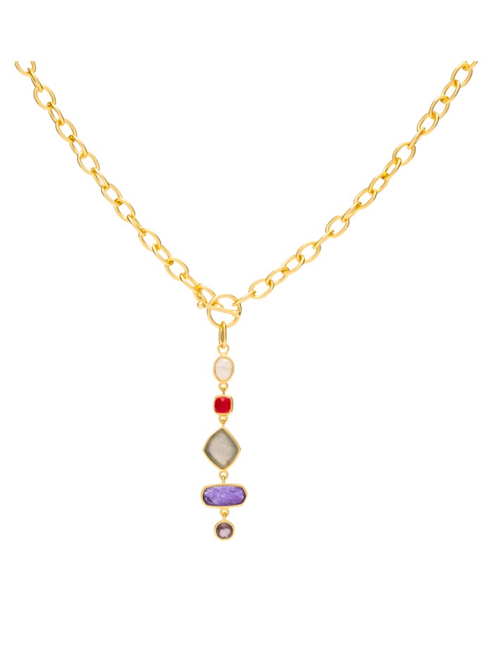 Collier avec chaîne en or et pierres de couleur