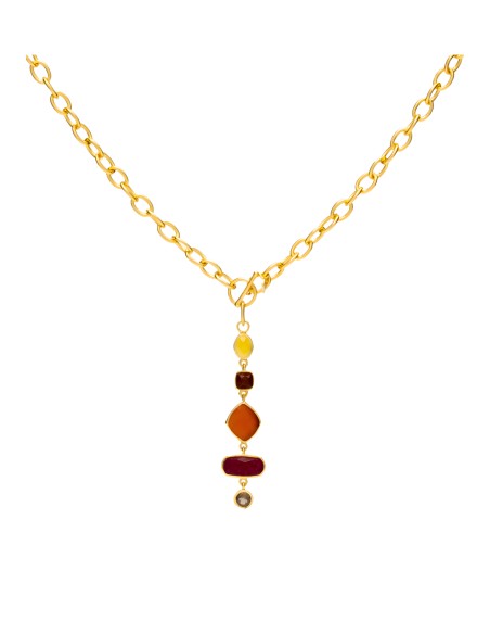 Collier à maillons en plaqué or avec combinaison de pierres de couleur