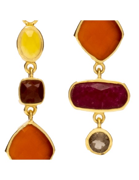 Gold plated link necklace with colored stone combination